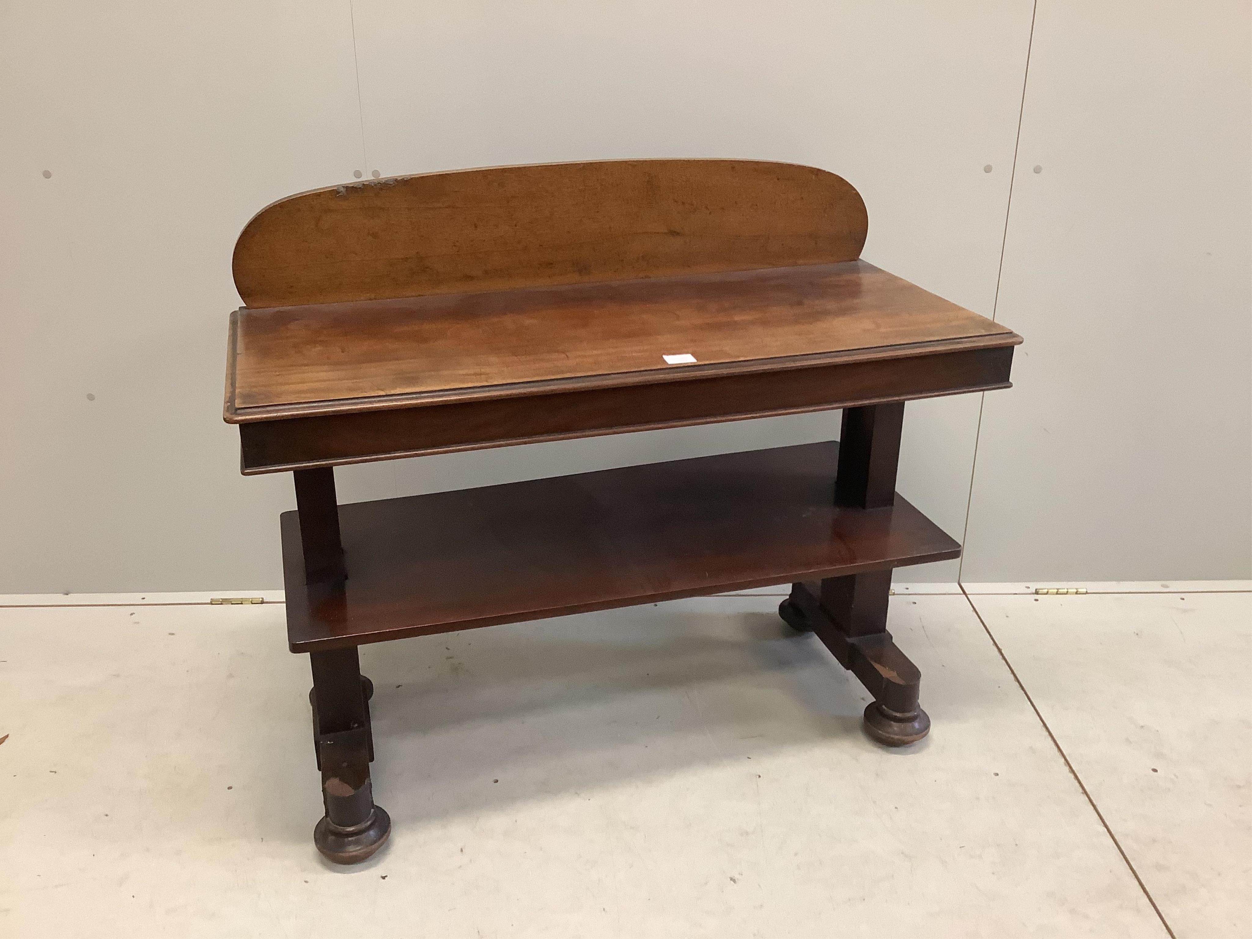 A Victorian mahogany metamorphic buffet, width 112cm, depth 50cm. Condition - poor